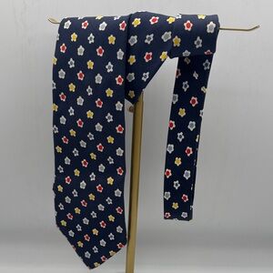 Etro Milano Navy dark blue Tie with Colorful Floral Design flowers 100% silk